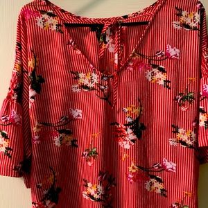 Red stripped floral shirt